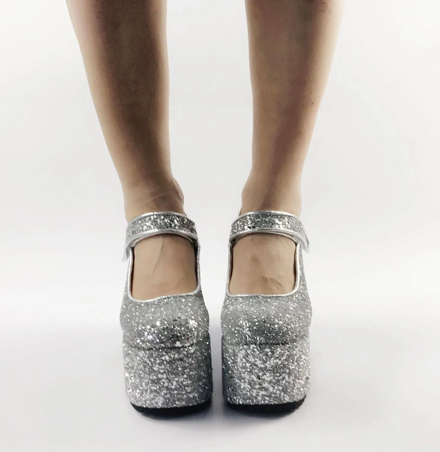 Женские свадебные туфли-лодочки серебристые на высокой платформе 10 см туфли