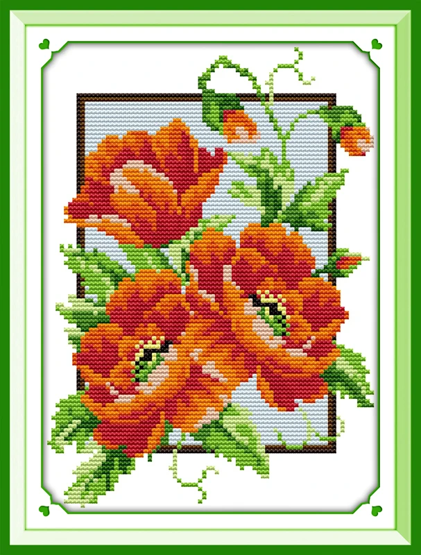 

Little poppy flower cross stitch kit 14ct 11ct white printed cotton thread embroidery DIY handmade needlework home decor plus