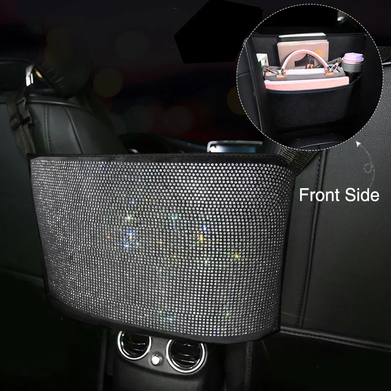 

Diamond Rhinestone Car Storage Bag Shining Organizer Seat Back Holder Big Pockets Car Backseat Stowing Tidying for Women Men