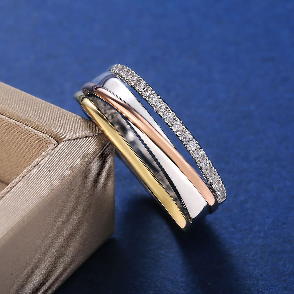 Huitan Модный Крест женские кольца с фианитами креплением микро паве три тона крест