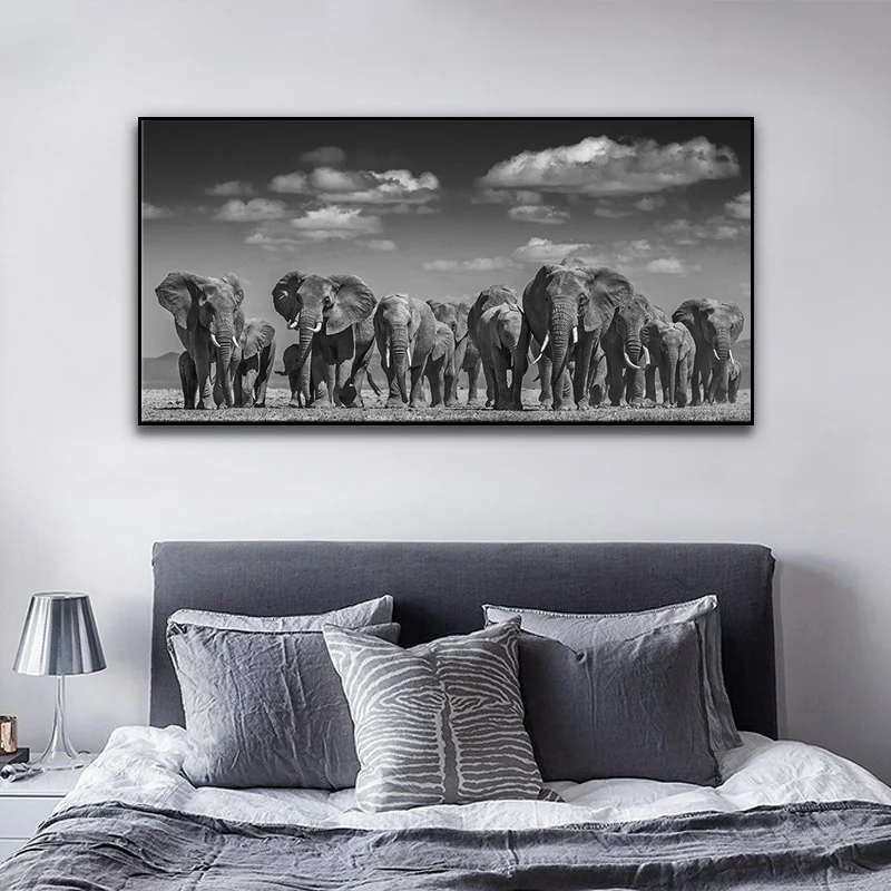 

Black Africa Elephants Wild Animals Canvas Painting Scandinavia Posters and Prints Cuadros Wall Art Pictures For Living Room Bl