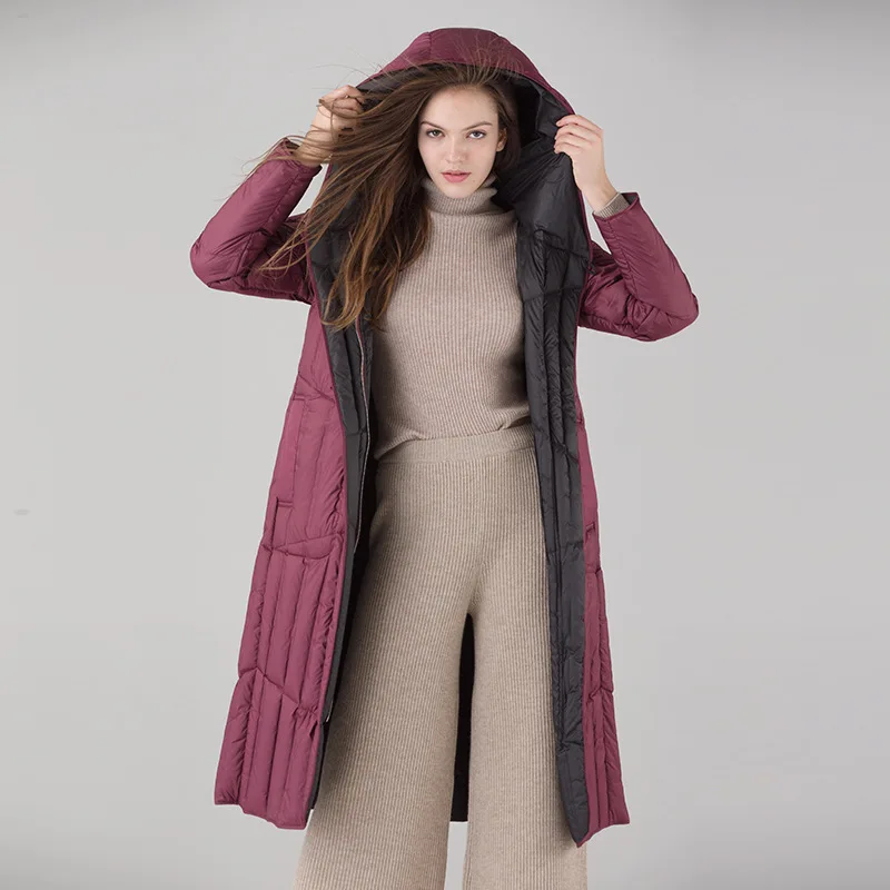 Reversible wear hooded white duck down jackets women ultra thin lightweight coats outerwear 2019 autumn winter | Женская одежда