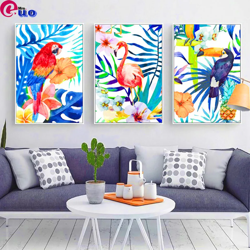 Алмазные вышитые птицы 5D в виде попугая фламинго вышивка крестиком алмазная