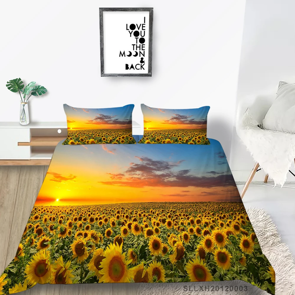 

Sunflowers Bed Set King Size Nature 3D Windmills Duvet Cover Blue Sky Queen Twin Full Double Single Sunflower Field Bedding Set