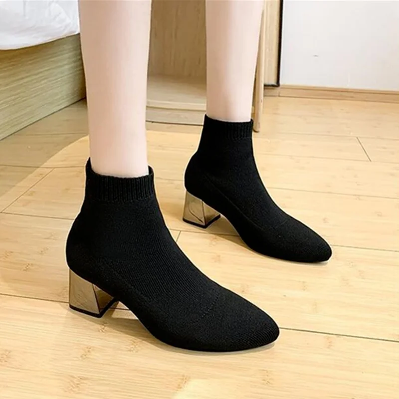 Fashion Modern Boots Women Boots 2022 Spring New Fashion Breathable Stretch Fabric Woman Socks Shoes Ladies Casual Heel 5.5cm