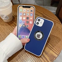 solid color pu leather logo hole phone case for iphone 14 13 12 11 pro max slim soft back cover compatible with all car mounts