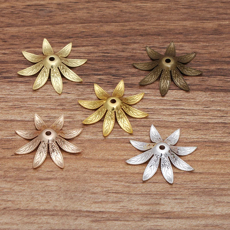 10 шт./лот 28 мм Цветочные бусины колпачки латунные филигранные коннекторы для