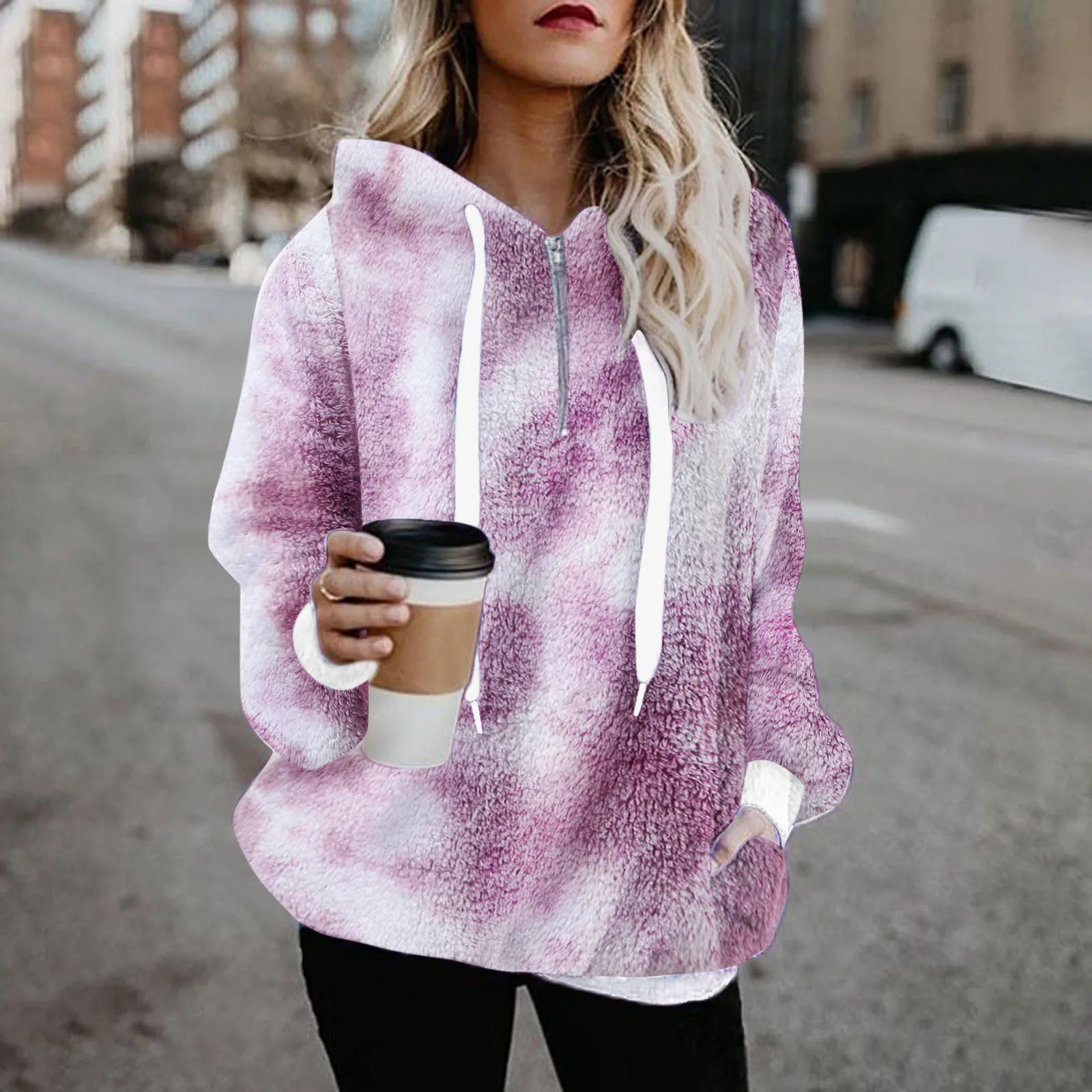 

Oversized Harajuku Streetwear Womens Zip-up Hoodie Women Loose Plus Velvet sweatshirt Pockets Letter Casual clothes Trendy tops