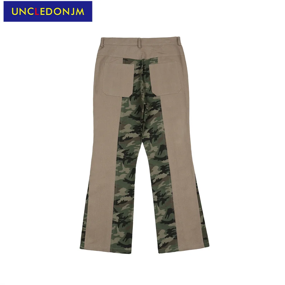 

UNCLEDONJM Camouflage flare pants color block men casual pants men hip hop baggy trousers harajuku mens cargo pants 1736