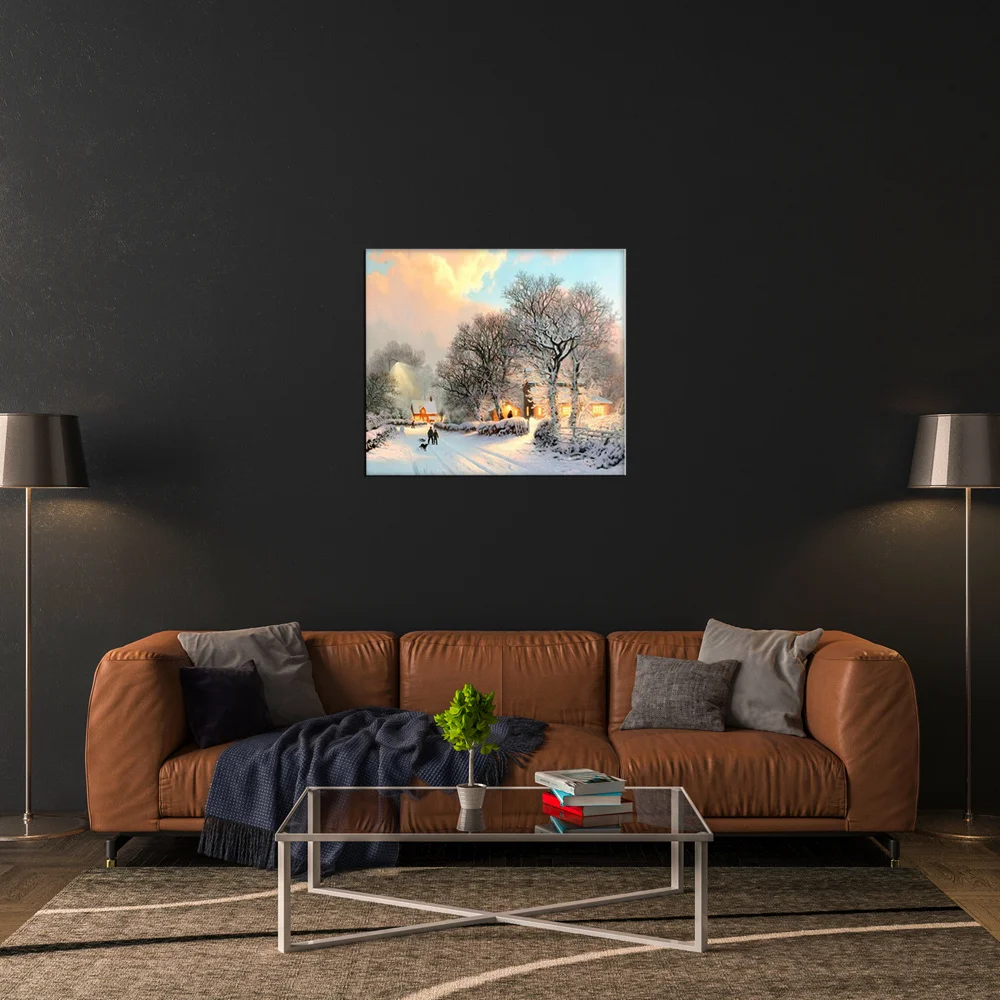 Christmas Eve Winter Wall Art Snow Landscape Artwork Giclee Print Village Posters Canvas Painting for Home Decorations Dropship | Дом и сад