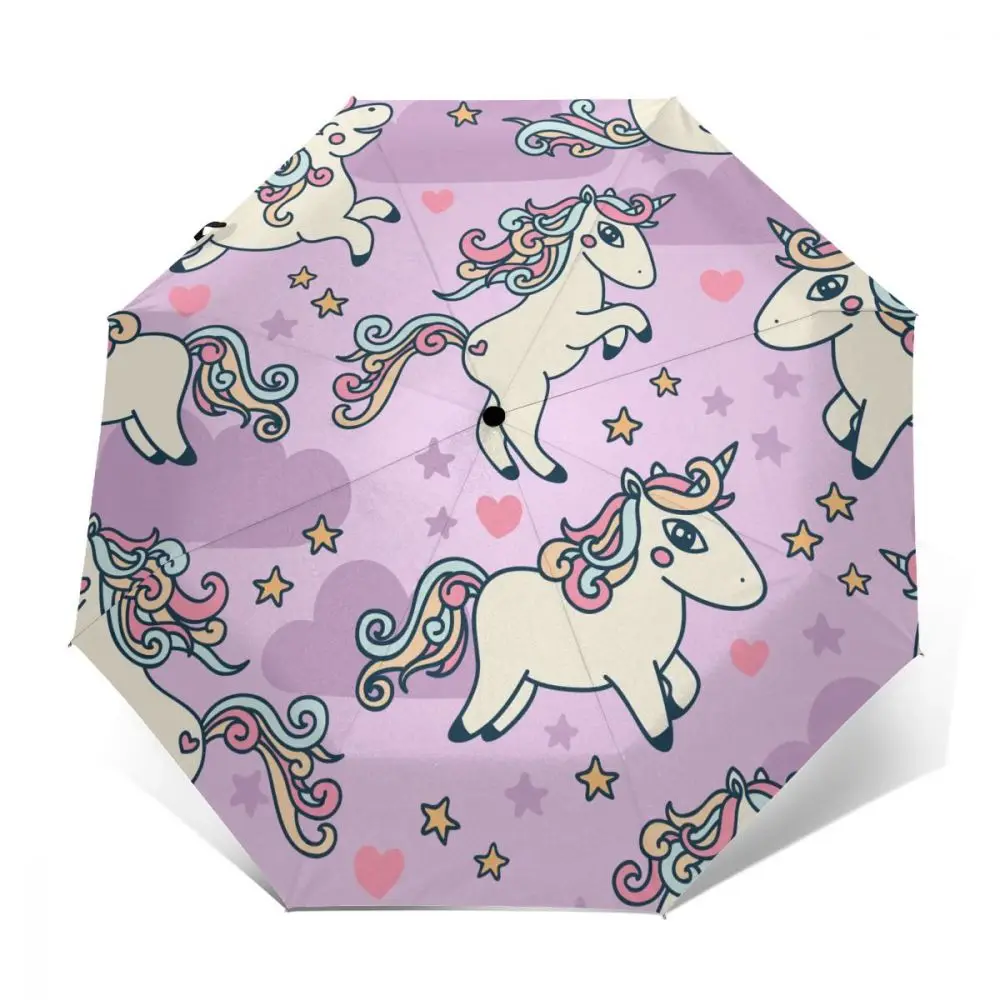 Зонт женский Автоматический трехскладной с принтом ЕДИНОРОГ И звезды - купить по