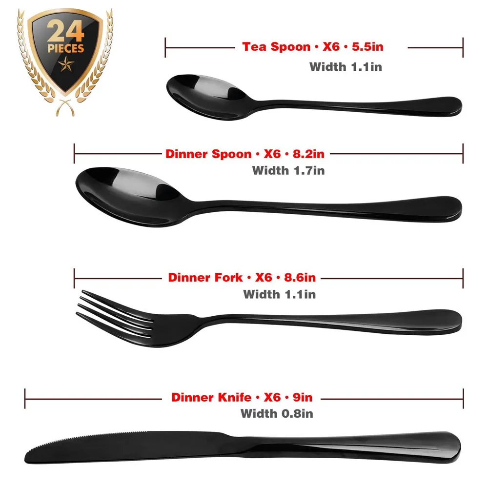 Набор столовых приборов из нержавеющей стали черного и золотого цвета 24 шт.|Блоки