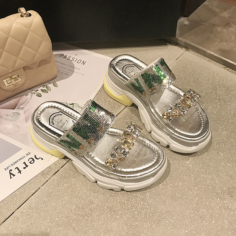 Сланцы Aphixta женские с жемчугом повседневные пляжные шлепанцы на платформе и