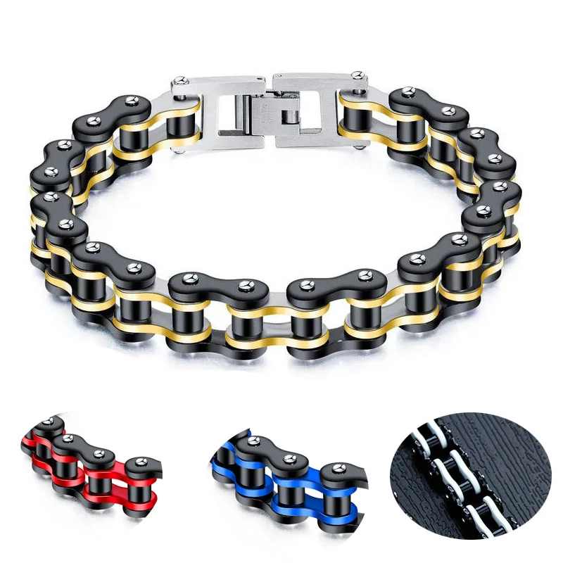 Stainless Steel Biker Chain Bracelet Mens Bracelet Link Chain Motorcycle Bicycle Style Bracelets Fashion Punk Bangles Jewelry