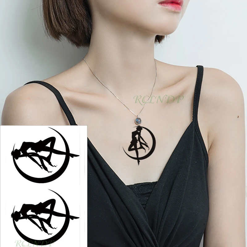 Водостойкая Временная тату наклейка луна танцующая девушка черная фальшивая