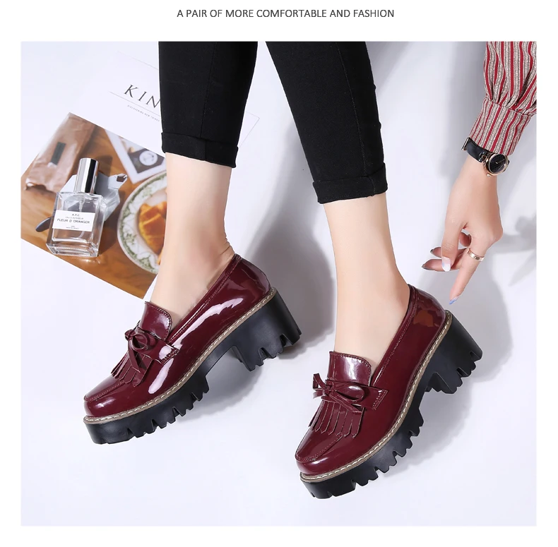 O16U Women Autumn Shoes Patent Leather Slip on Tassel Loafers Platform Flat Casual Shoes Women Flats Spring Shoes for Ladies