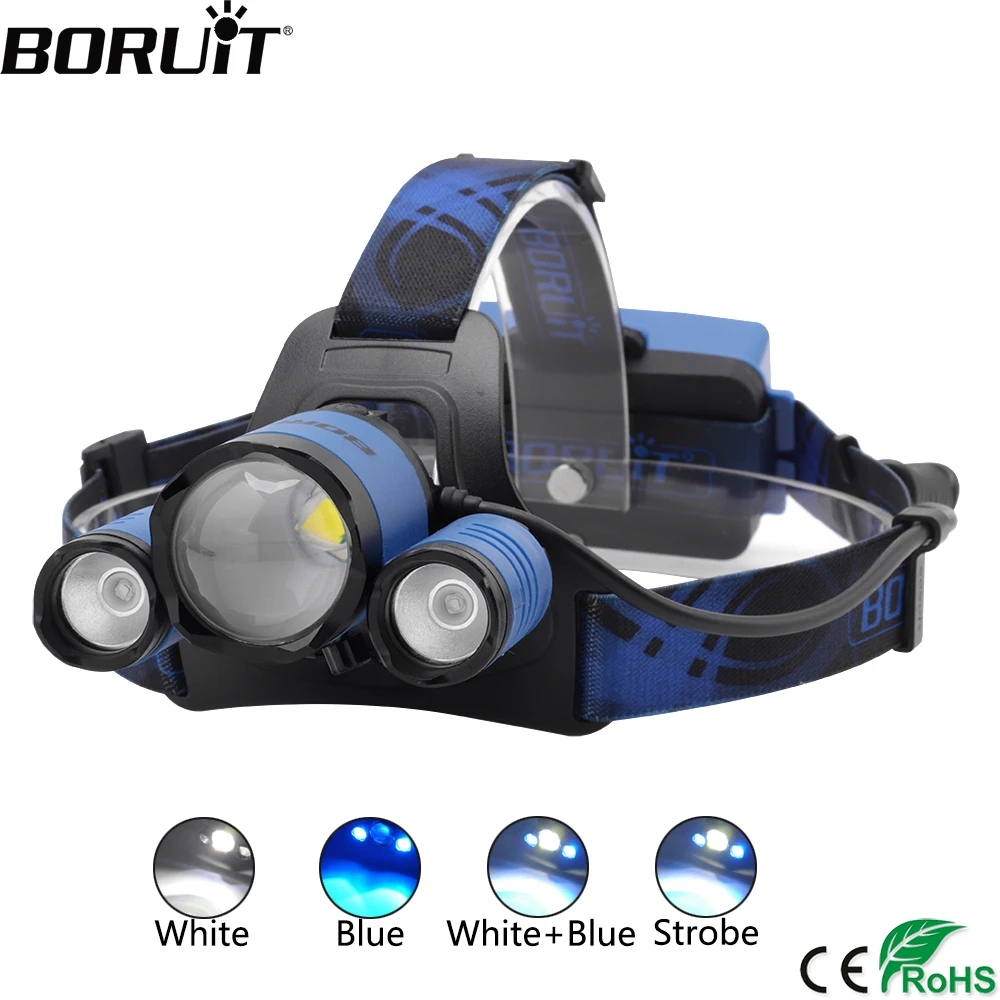 BORUiT B22 XM L2 + XPE синяя светодиодный ная фара с 4 режимным зумом Головной фонарь