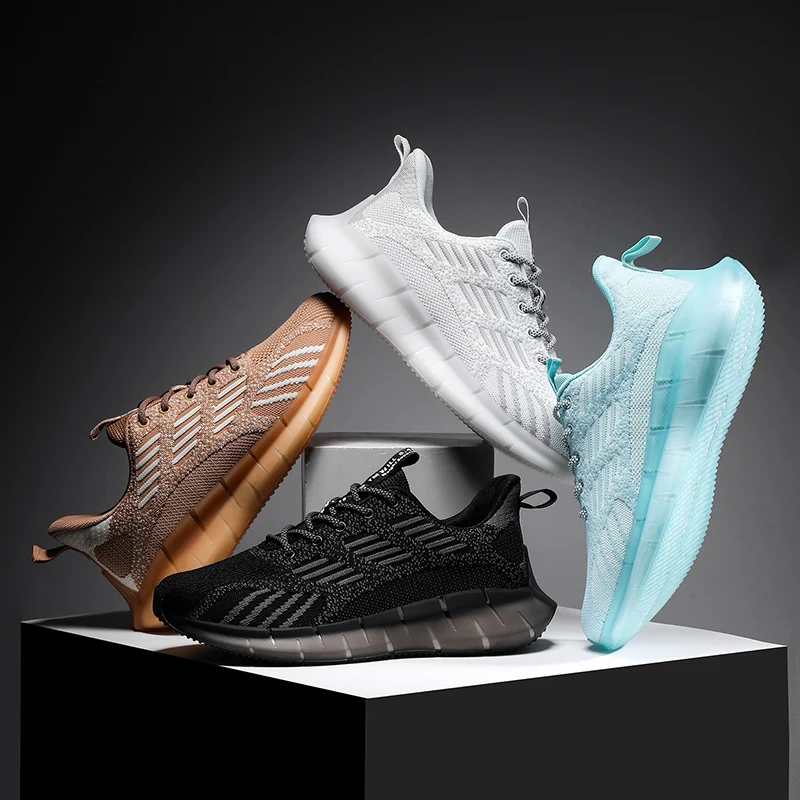 

Light Men Casual Shoes Luminous Breathable Men Sneakers Flying Woven Fashion Flats Shoes Male Outdoor Walking Footwear Size 46