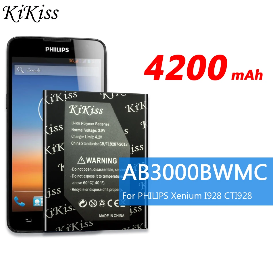Мощная батарея AB3000BWMC 4200mAh Замена батареи сотового телефона для PHILIPS Xenium I928 CTI928 +