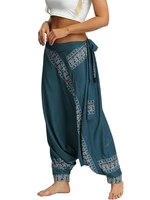 womens harem loose yoga pantsadjustable waistband high waist casual beach pants baggy hippie boho aladdin pants