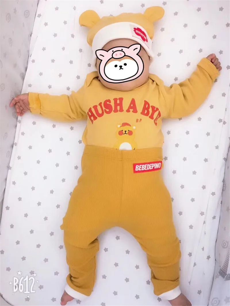 Корейский детский брендовый комбинезон с шапочкой; сезон осень-зима; Bebe De Pi*; Детский комбинезон для мальчиков и девочек; модные комплекты для новорожденных