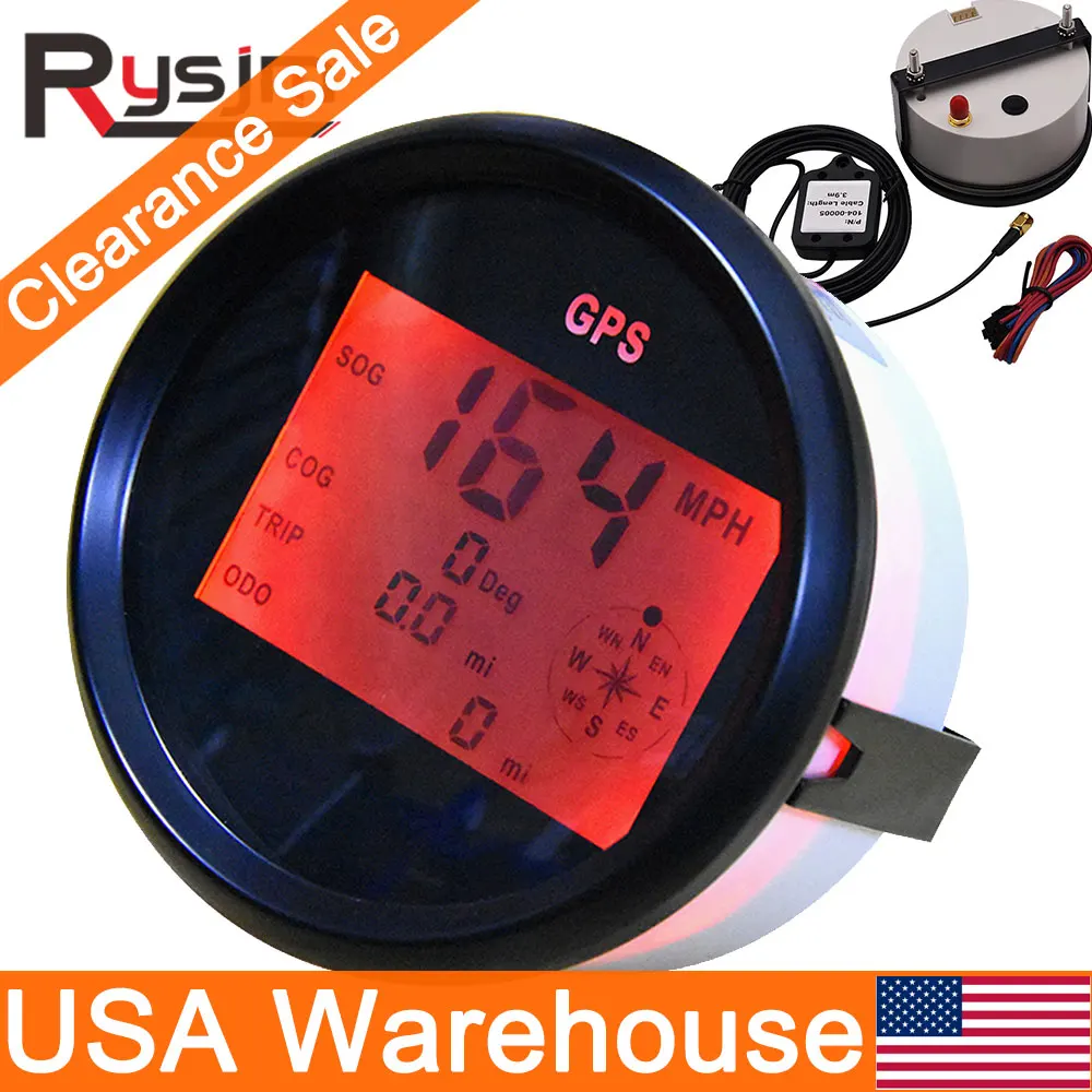 

HD Motorcycle Boat Car 85mm Digital GPS Speedometer + Sensor Odometer 0-999 knots km/h mph 12V/24V With Backlight Yacht