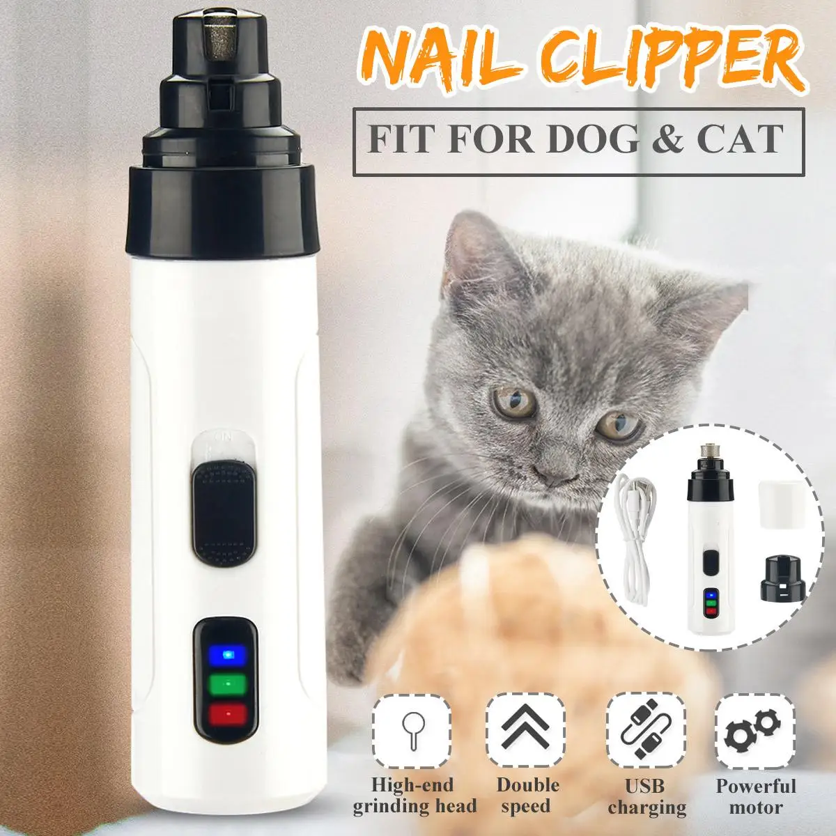 

Dog Cat Nail Clippers Nail Grinder USB Charging Pet Quiet Cat Paws Nail Grooming Trimmer Tools Built in 14500mAh Lithium Battery