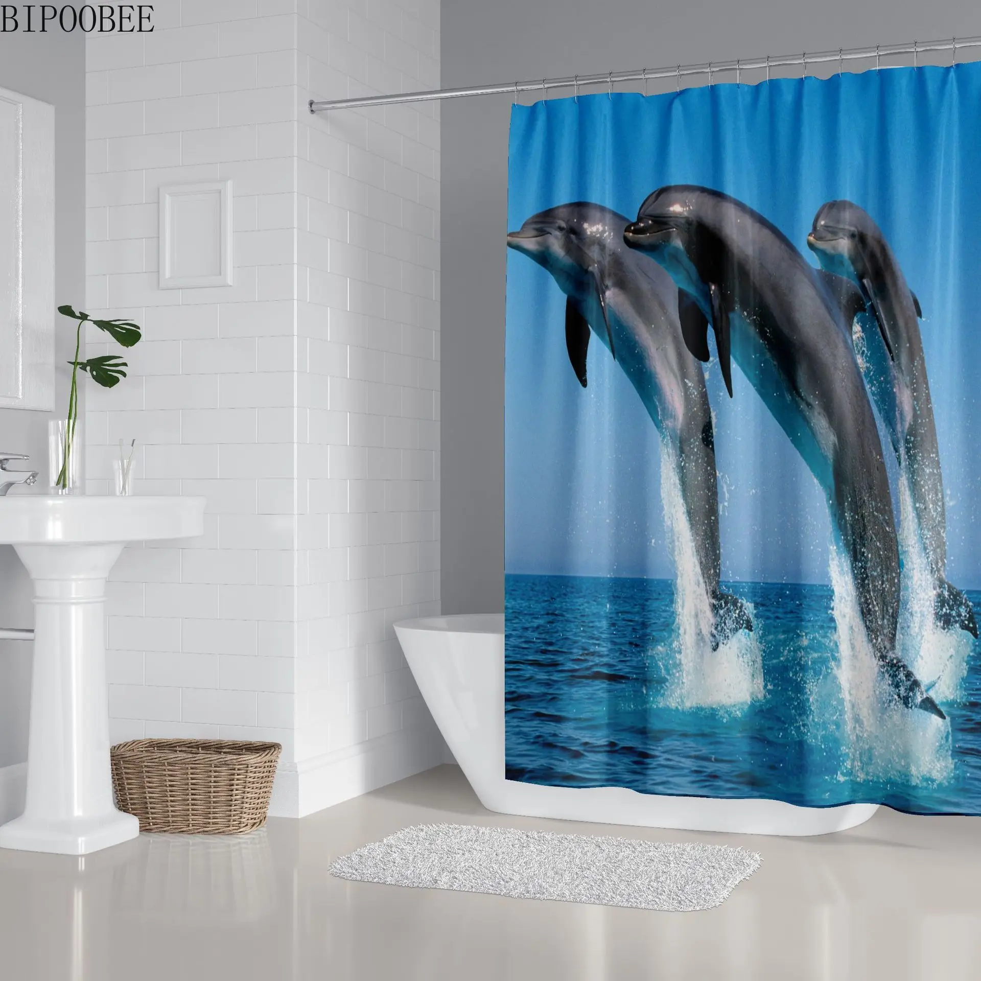 Океанским пейзажем ткань душ Шторы Водонепроницаемый и милым изображением