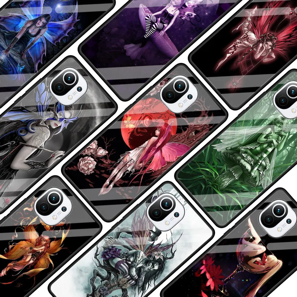 

Gothic Skull Fairy Glass Phone Case For Xiaomi Poco X3 NFC F3 Mi 10T Pro 9T Note 10 Lite 11 Ultra 5G 11i CC9E CC9 9T Cover