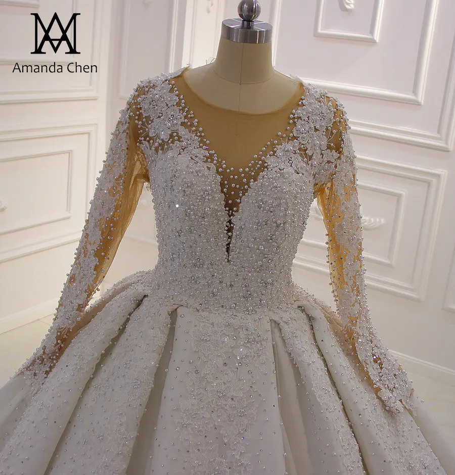 Brautkleid Роскошные ручной работы жемчуг свадьбное платье со стразами