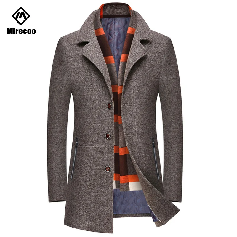 

Mirecoo Monteau Мужская Толстая шерстяная Повседневная куртка зимнее пальто мужское длинное полупальто ветрозащитная одежда