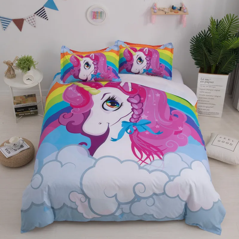 

Unicorn Bedding Set Girl Duvet Cover Set Queen Comforter Sets Twins Bedcover 2/3 Piece Kids Gift Bedding Set