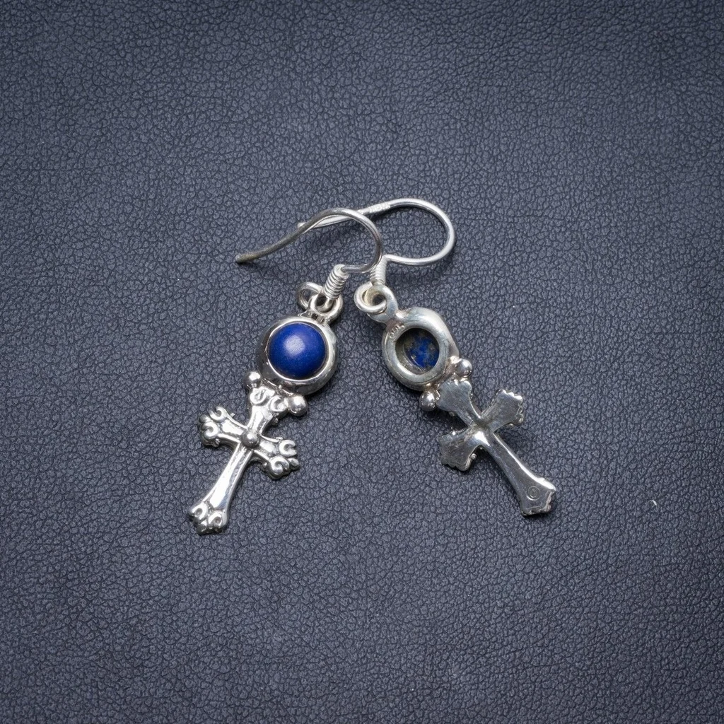 

Natural Lapis Lazuli Handmade Unique 925 Sterling Silver Earrings 1.5" Y3000