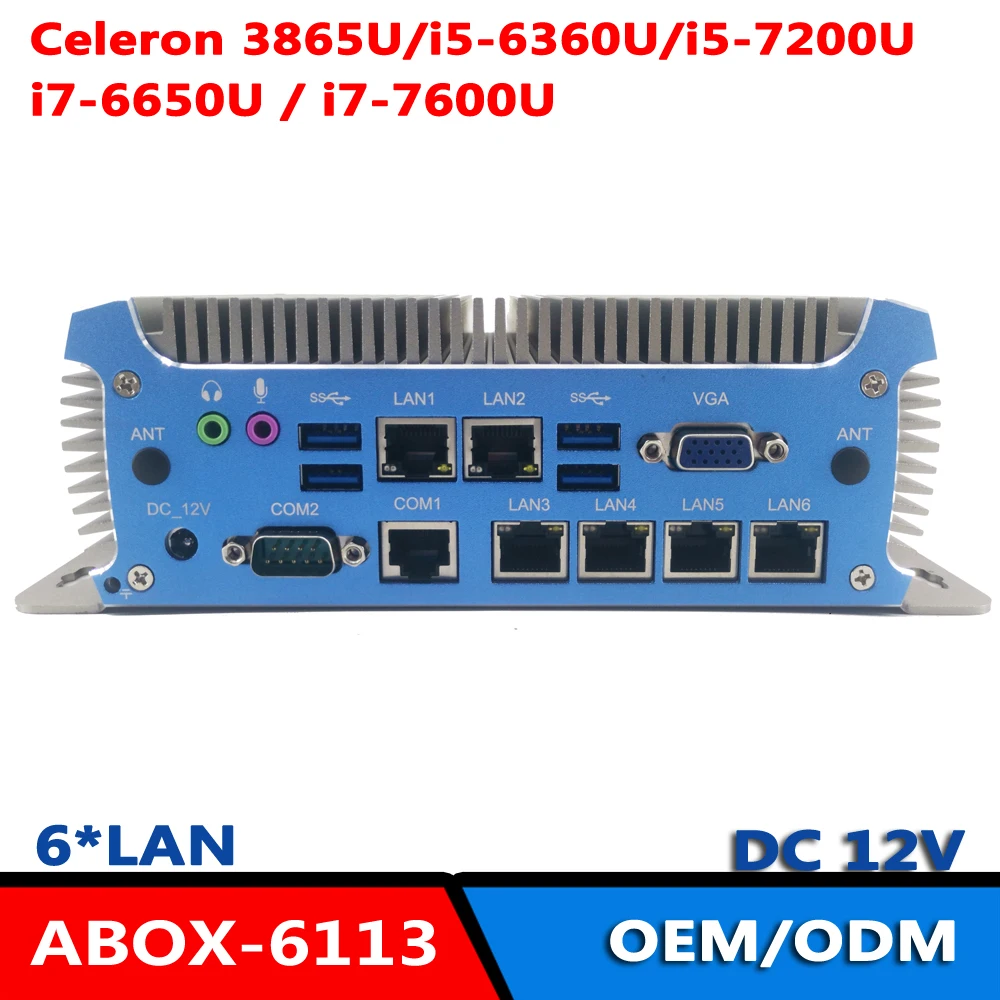 Мини-ПК Intel 3865U Core i5 6360U i7 600U 6 Lan без вентилятора 4 порта USB 3 0