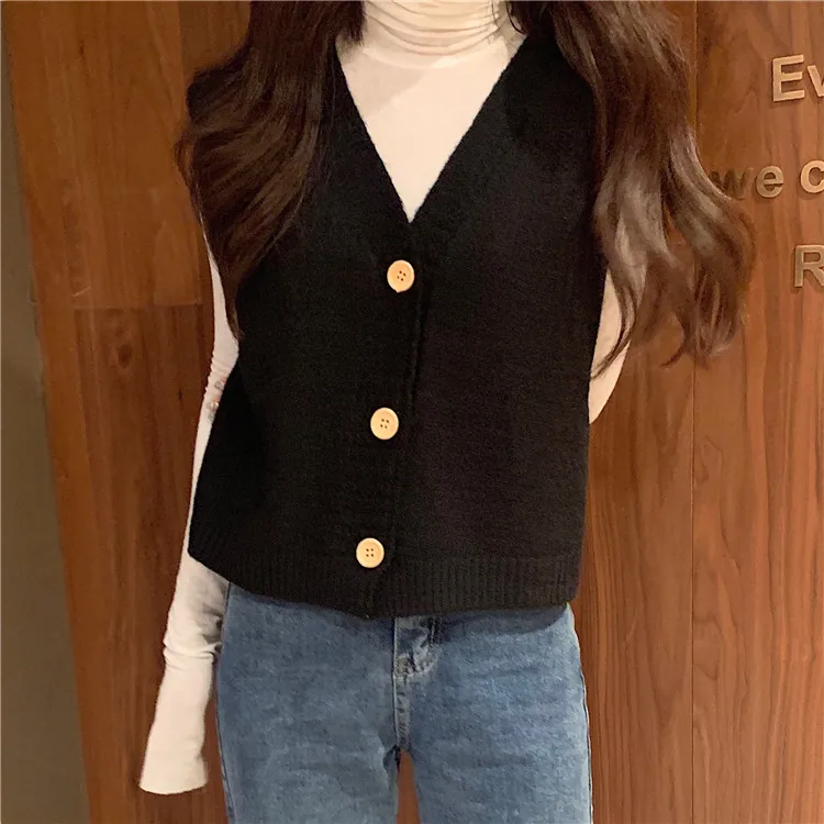 Женский пуловер без рукавов весна 2020 корейский однобортный вязаный шерстяной