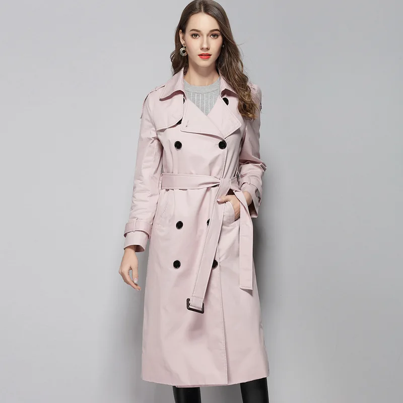 

Тренчкот женский весенний однотонный с вышивкой, Длинная ветровка с отворотом и тонким поясом Q237