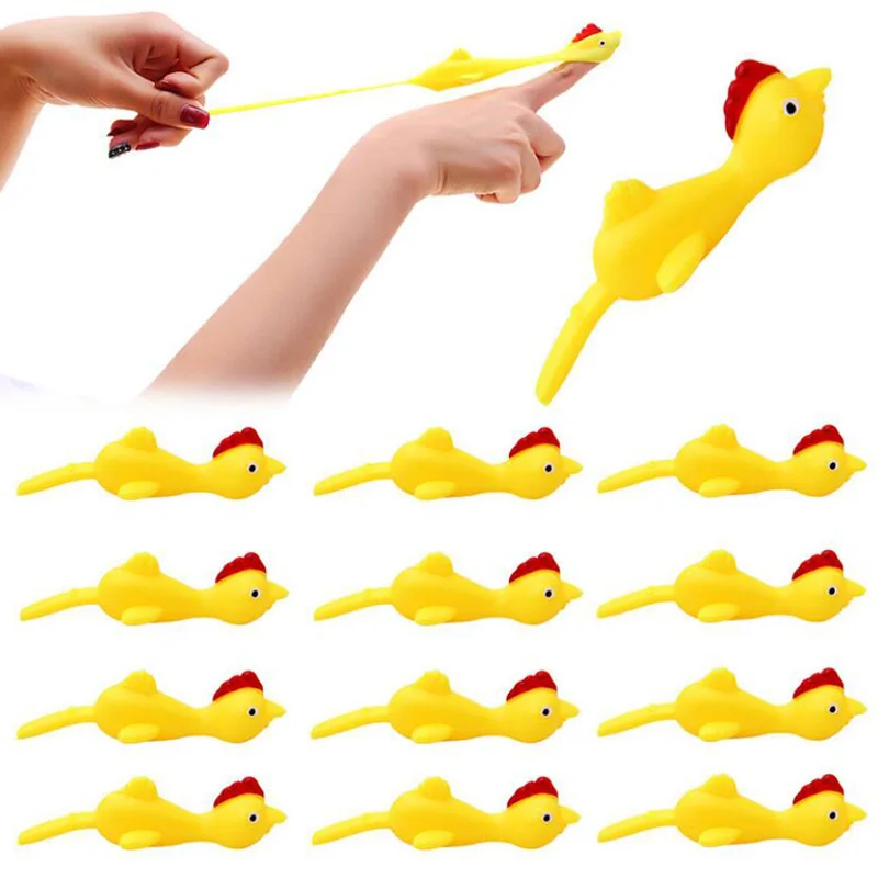 

1pcs Novelty Catapulted Ejection Chicken Toy Light Rubber Finger Prank Flying Toy Slingshot Chicken Finger Toys Turkey Sticky