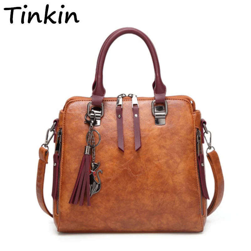 Tinkin винтажные женские Сумки из искусственной кожи с кисточками повседневные