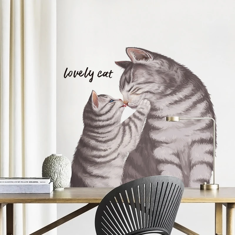 Милая кошка ручная роспись Реалистичная Наклейка на стену для спальни