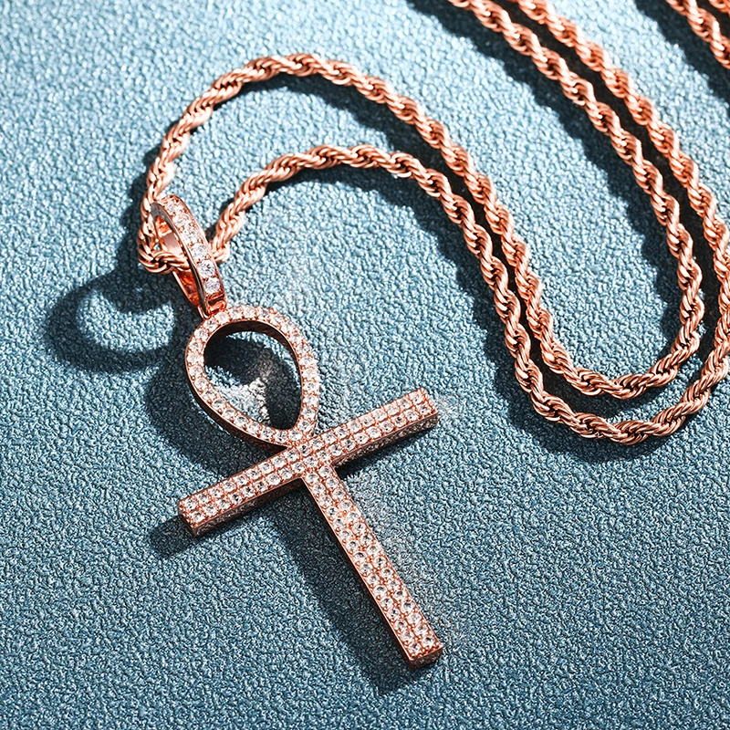 Ожерелье с кулоном в виде креста Анкх ICEOUTBOX микрозакрепка из кубического