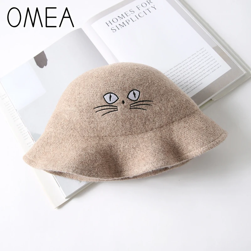 Женская фетровая шляпа OMEA однотонная шерстяная шляпа-федора с вышитым котом