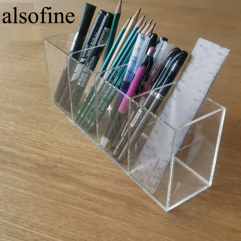 1/2/3/4 Slots Clear Makeup Brush Holder Pen Pencil Cup Stand Cosmetic Storage Box Desktop Stationery Organizer with Compartments