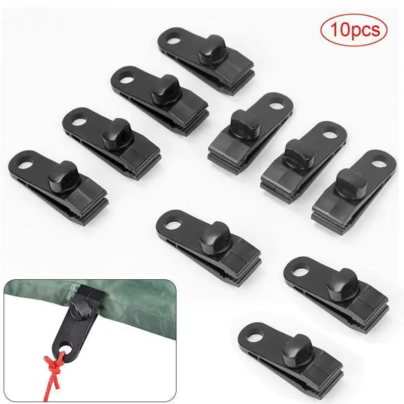 

Fixed Plastic Clip For Outdoor Tent Hook Plastic Windproof Clamp Set Survival Grommet Tent Buckle Awning Tarp Mini Black Hangers