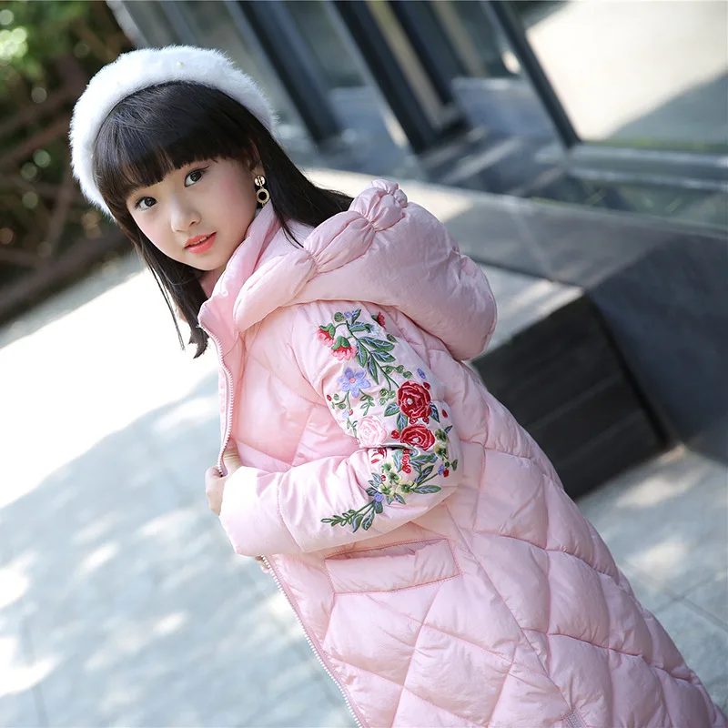 -30 русских девушек длинное шерстяное пальто с принтом и вышивкой Зимняя Детская