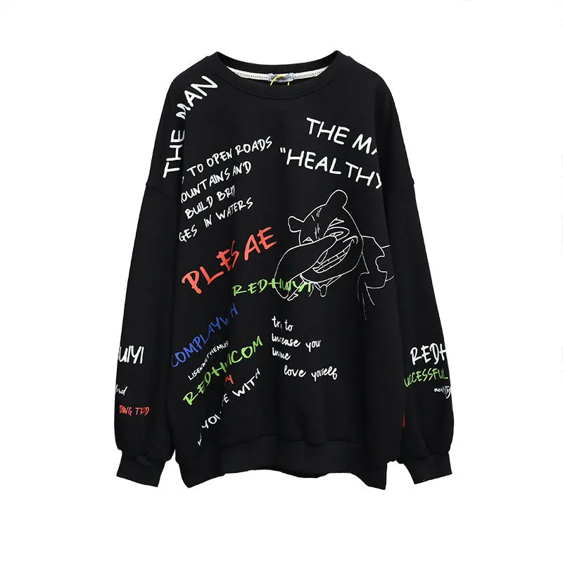

Spring Autumn 2021 New Loose Korean Version Oversized Letter Cartoon Women Sweatshirts Hoodies Tops Pullover