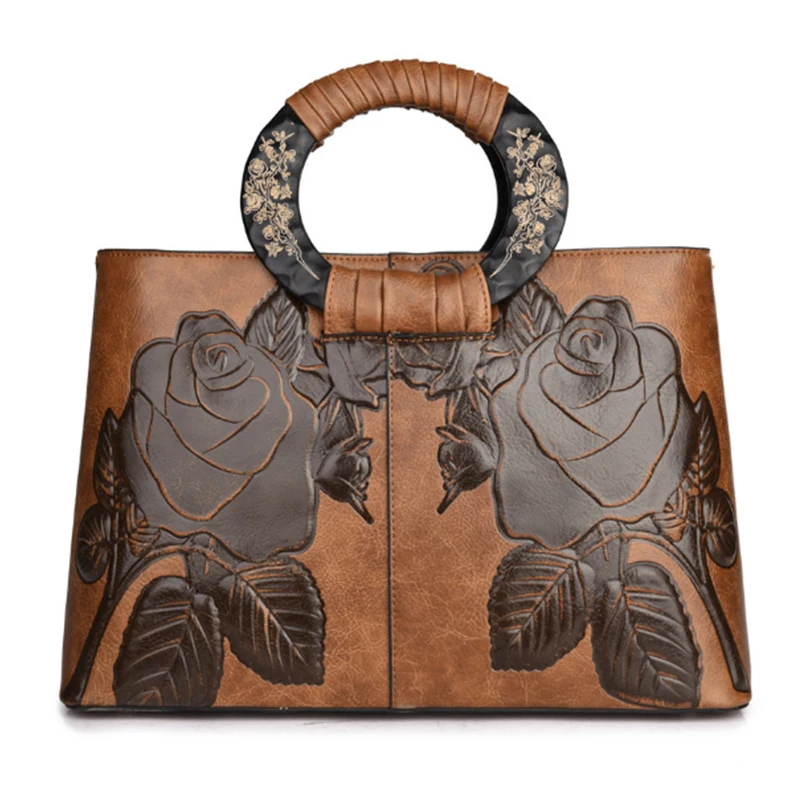 

Chinese National Floral Embossed Red Womens Handbag Fashion Large Size Lady Totes Elegant Lady Messenger Diagonal Straddle Bag