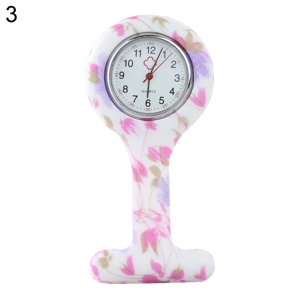 Casual Silicone Nurse Watch Multicolor Pattern Arabic Numerals Round Dial Women Nurses Brooch Tunic Fob Watches Pocket Watches