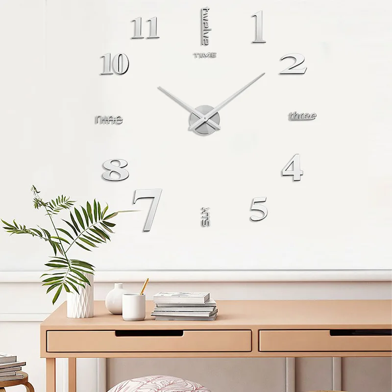 

Large Wall Clock Quartz 3D DIY Big Decorative Kitchen Clocks Acrylic MirrorStickers Oversize Wall Clock Home Letter Home Decor