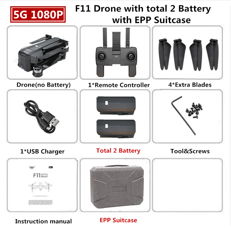 1080P 2B EPP Box SJRC F11 PRO Дрон с GPS 2K Квадрокоптер с камерой бесщеточный Квадрокоптер 28 минут летающее время складной Дрон VS SG906 B4W - Цвет: 1080P 2B EPP Box