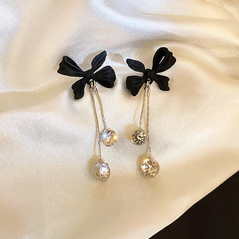 

Trendy Bowknot Tassel Crystal Drop Earrings for Women Girl Jewelry Shiny AAA Zirconia S925 Needle Weddings Birthday Party Gift